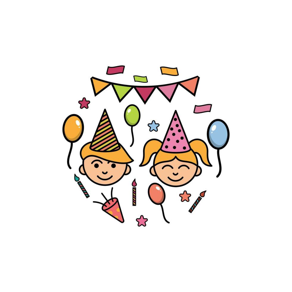 party kid icon celebration logo design, Vector Illustration template design