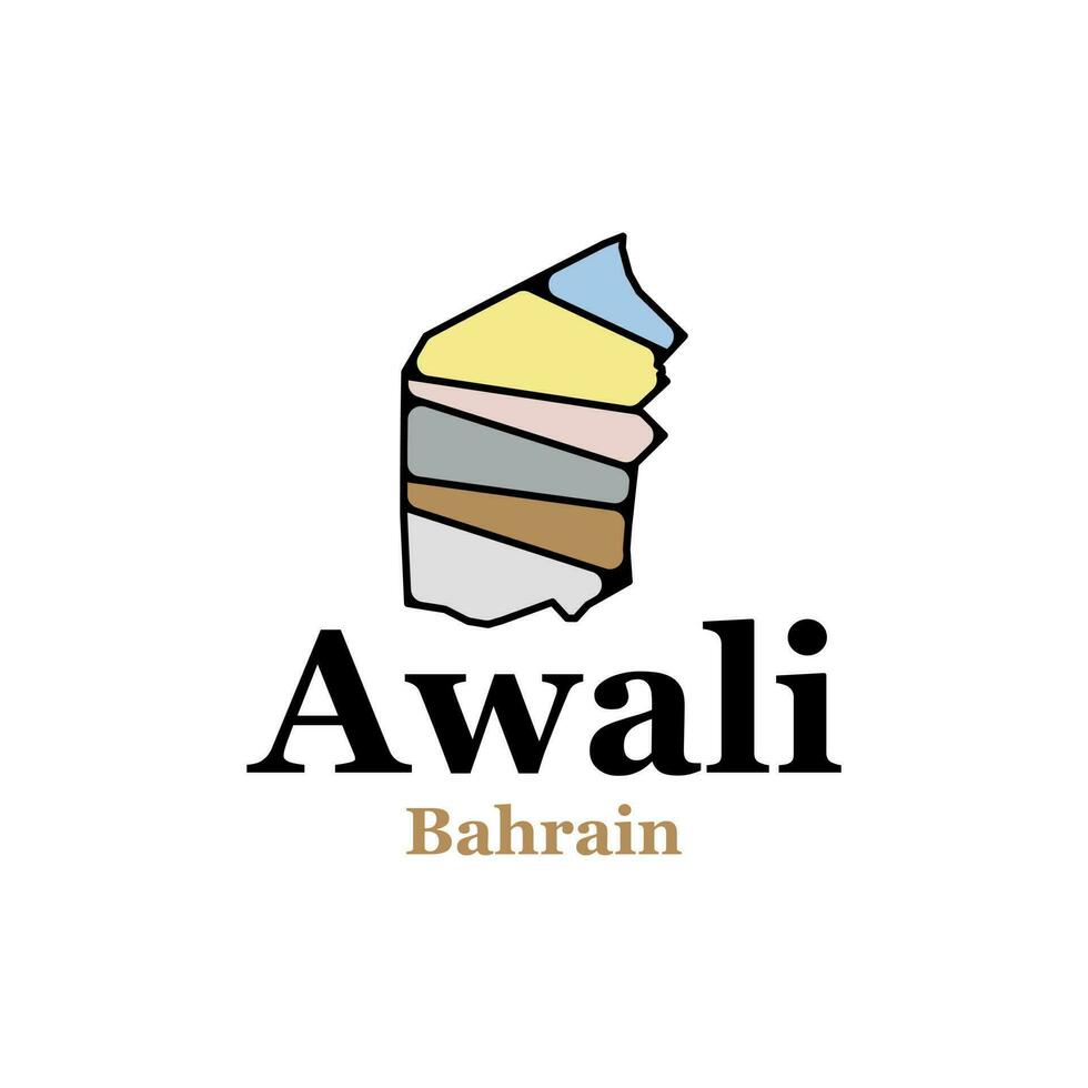 Awali map Vector illustration. Map of Bahrain on White isolated background, with named regions and travel icons