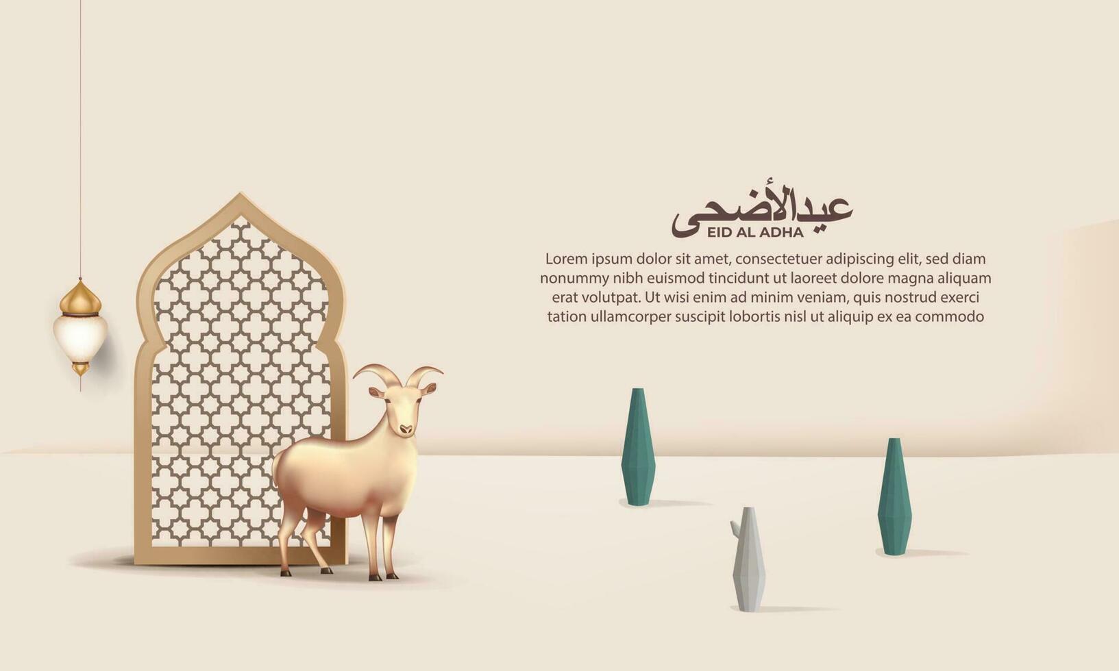 eid al adha background with goat and islamic pattern for poster, banner design. vector illustration