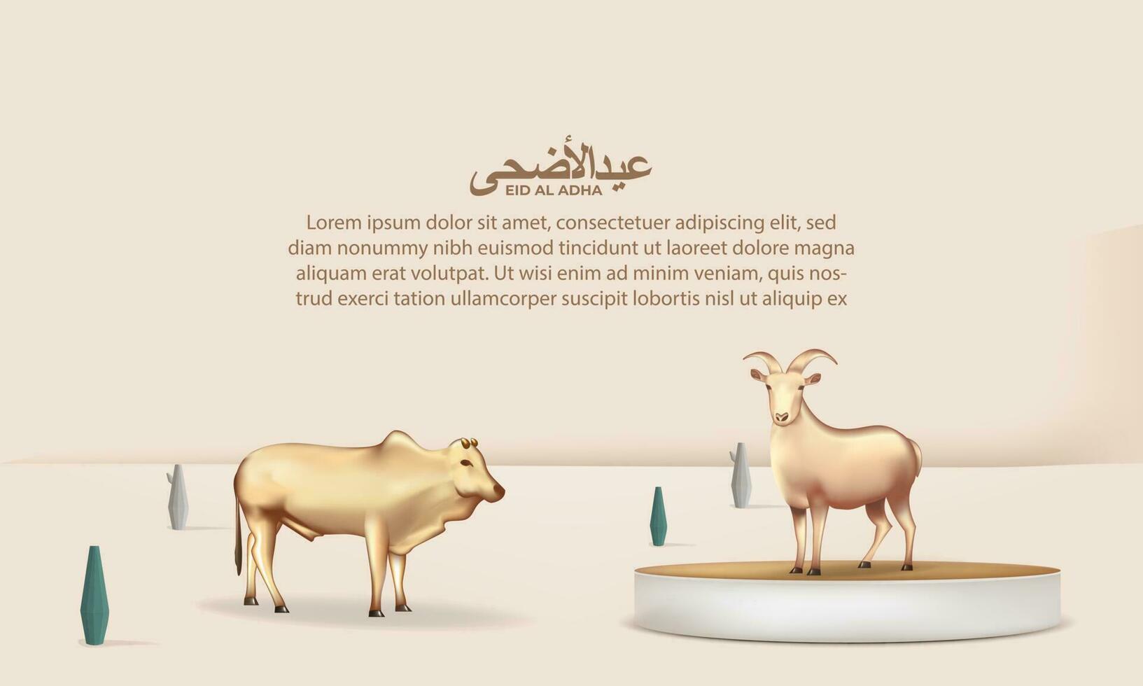 eid al adha background with cow, and goat for poster, banner design. vector illustration