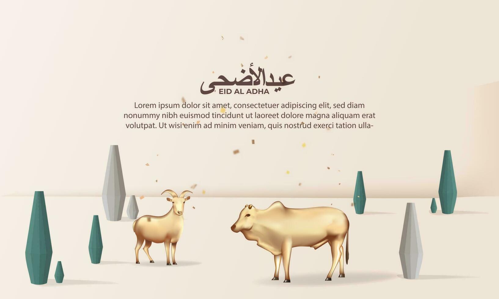 eid al adha background with cow, and goat for poster, banner design. vector illustration