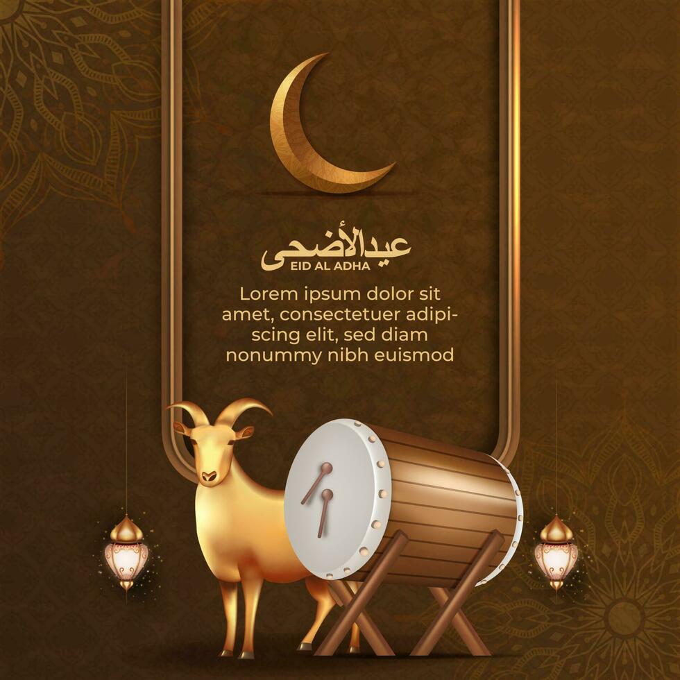 eid Alabama adha islámico saludo tarjeta con isámico tambor, cabra póster, bandera diseño, vector ilustración
