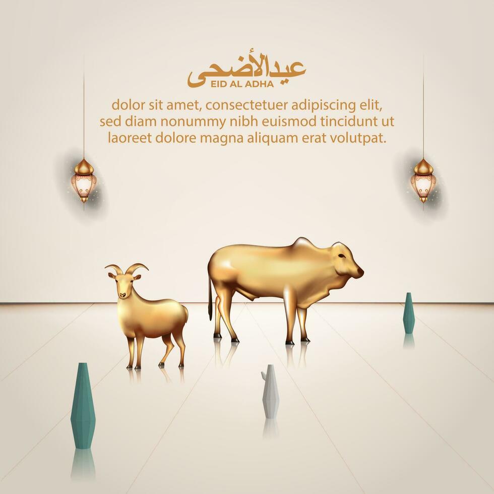 eid al adha background with cow, and goat for poster, banner design. vector illustration