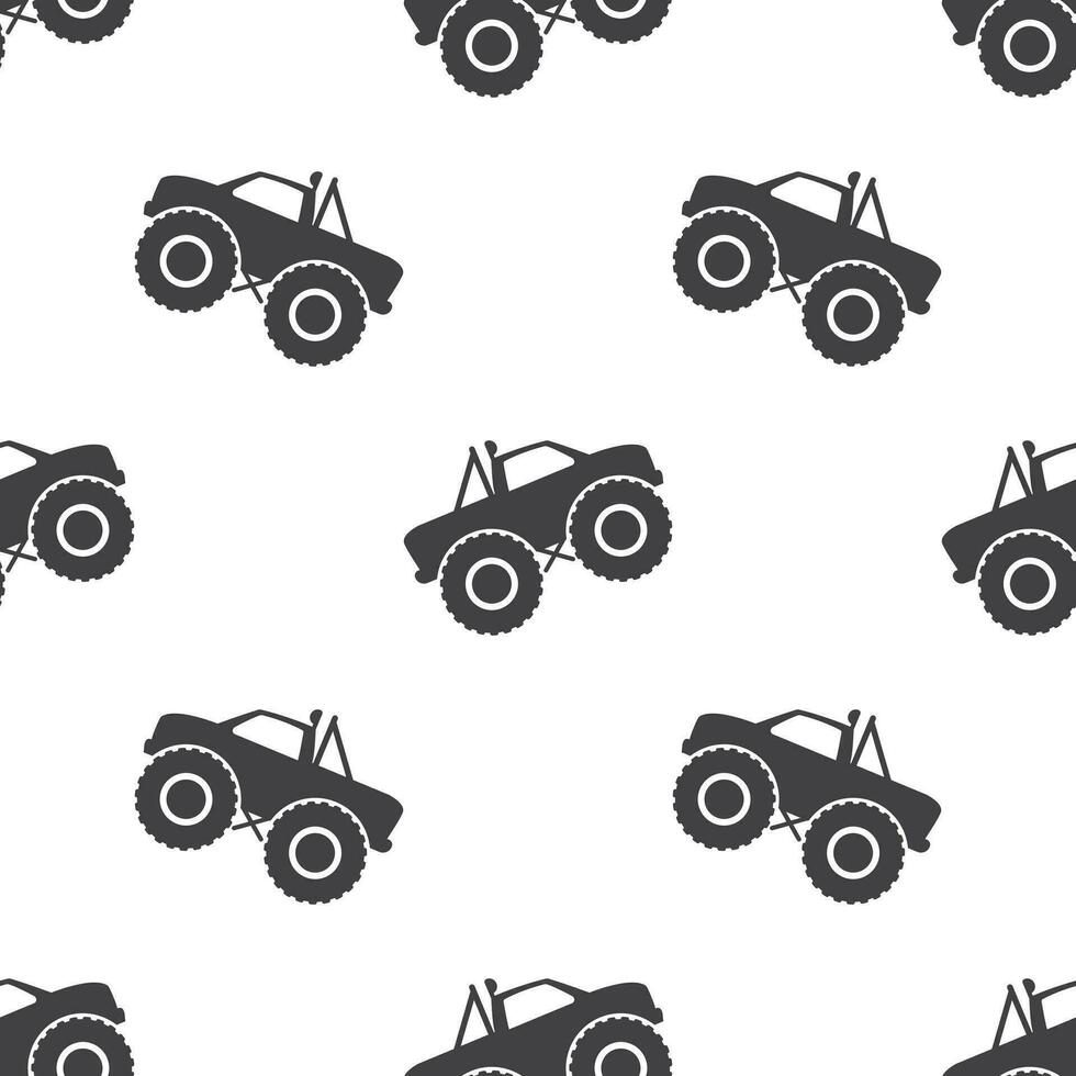 Monster truck seamless pattern, vector illustration. 4x4 Monster truck background.