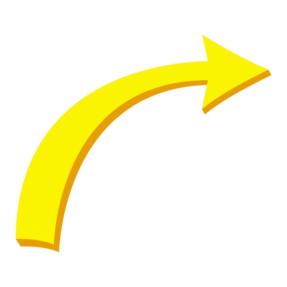 Curved yellow arrow isolated on white background. Arrow icon. Vector illustration isolated.