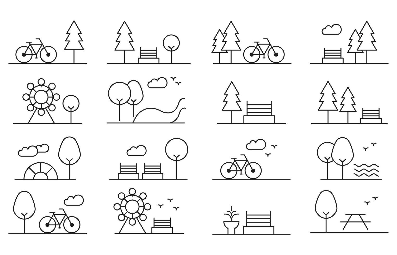 Park line icon. Landscape related icons. City park vector icon set. Editable stroke.
