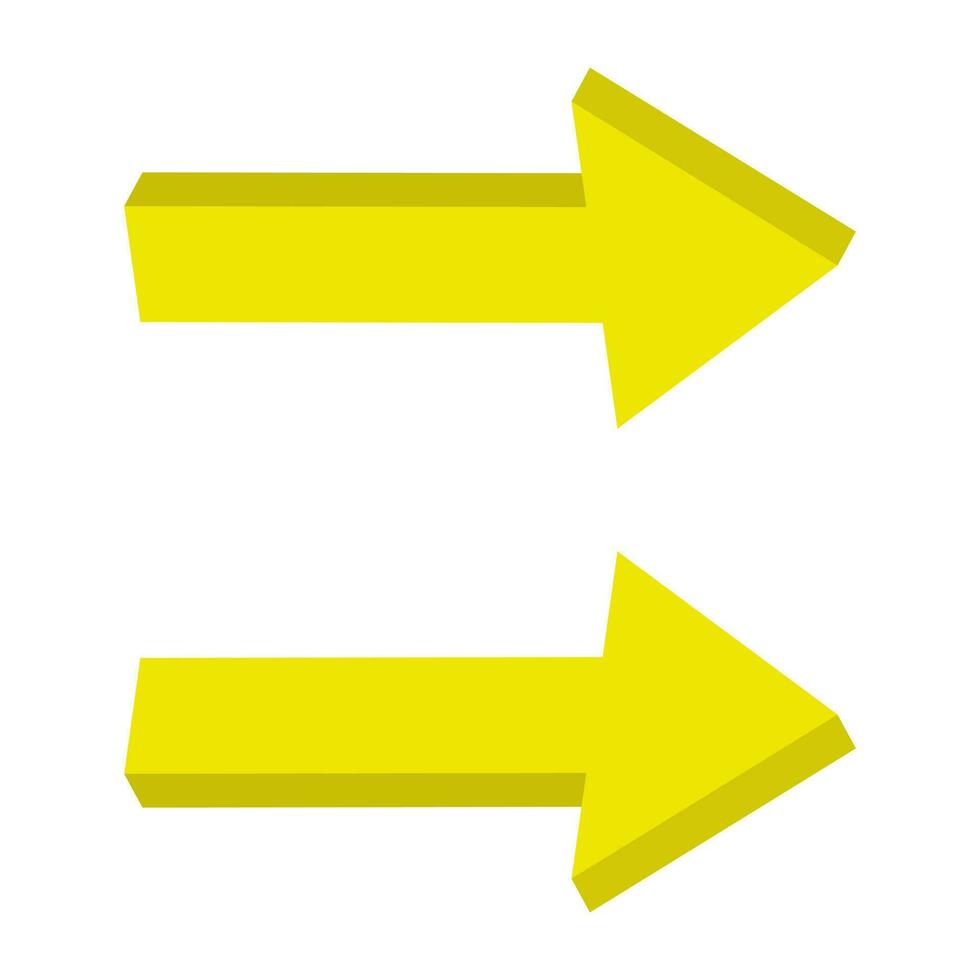 Yellow 3D arrows with shadow right direction. vector
