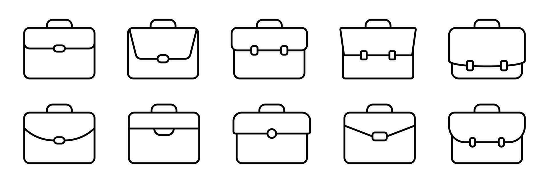 maletín icono colocar. maleta, portafolio símbolo. negocio maletín icono diseñado en completado, describir, línea y carrera estilo. vector ilustración aislado en blanco antecedentes.