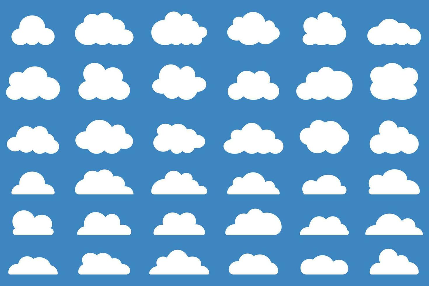 nube íconos conjunto en azul antecedentes. plano nublado vector recopilación. blanco nubes grupo. diseño elemento para plano ilustración.