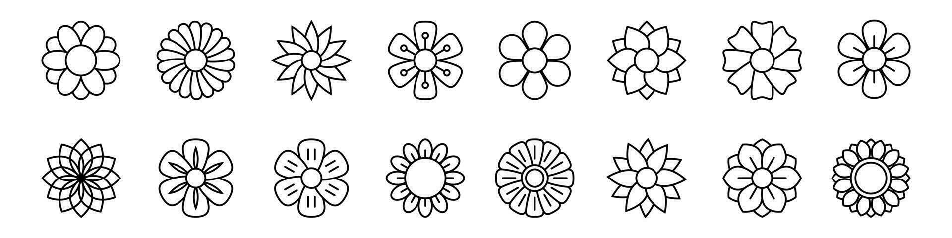 Flower icon set, vector line icon isolated.