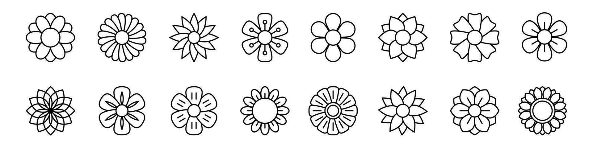 Flower icon set, vector line icon isolated.