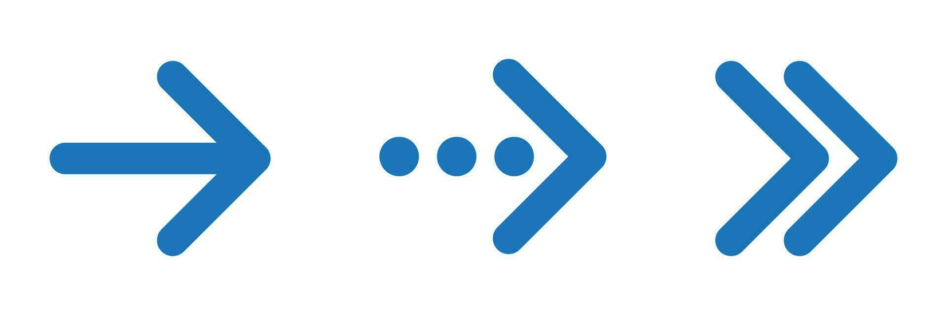 Blue rounded right arrows set. Next, enter, swipe, scroll button. Flat ...