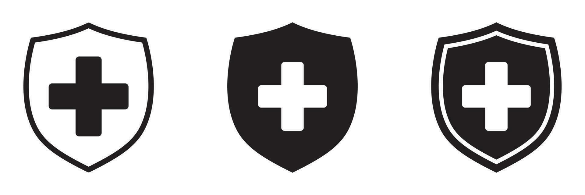Immune system icon. Medical cross in the shield. Vector isolated.