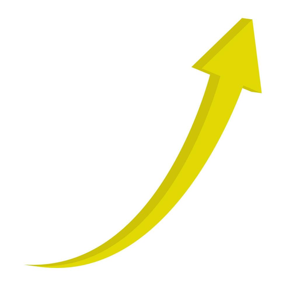 Curved yellow arrow isolated on white background. Arrow icon. Vector illustration.