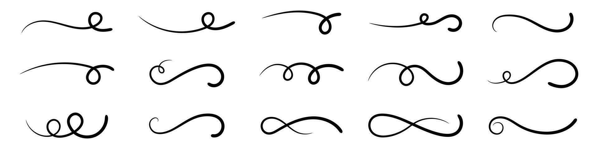 Hand drawn collection of curly swishes, swashes, swoops. Calligraphy swirl. Highlight text elements. Vector illustration.