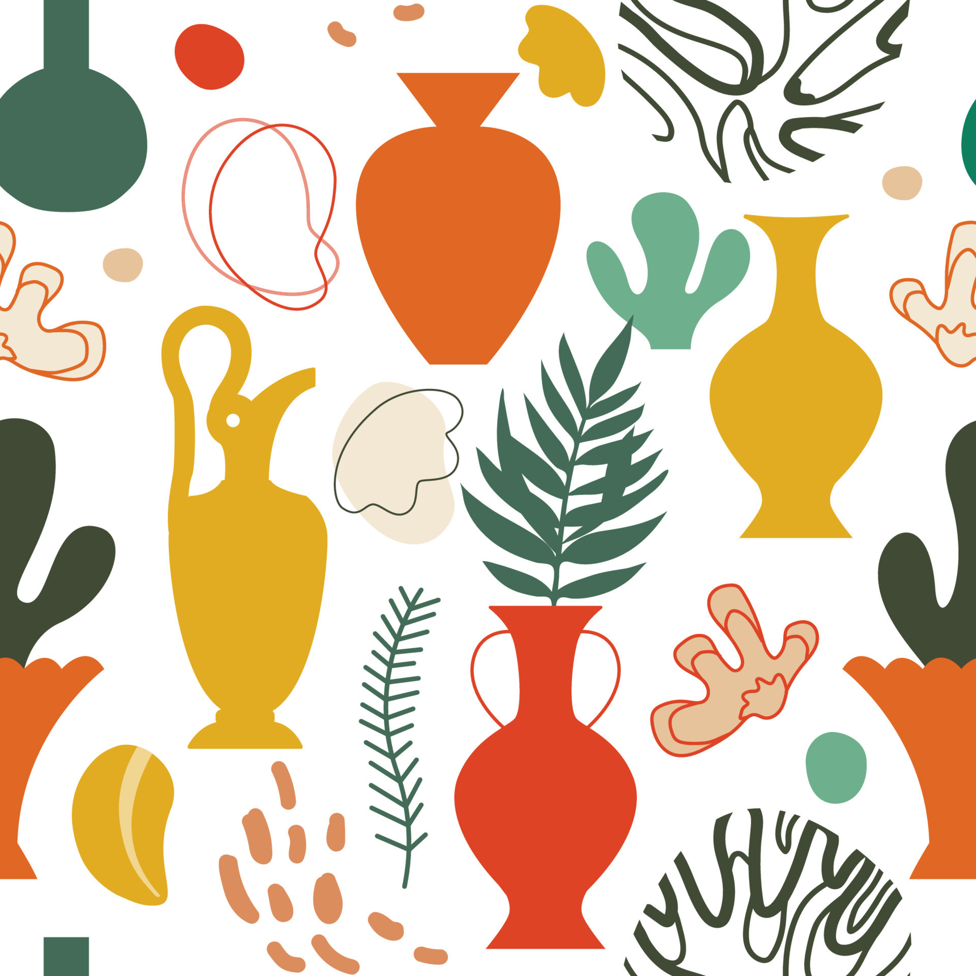Seamless pattern with ancient pottery art. Ancient Greek clay elements