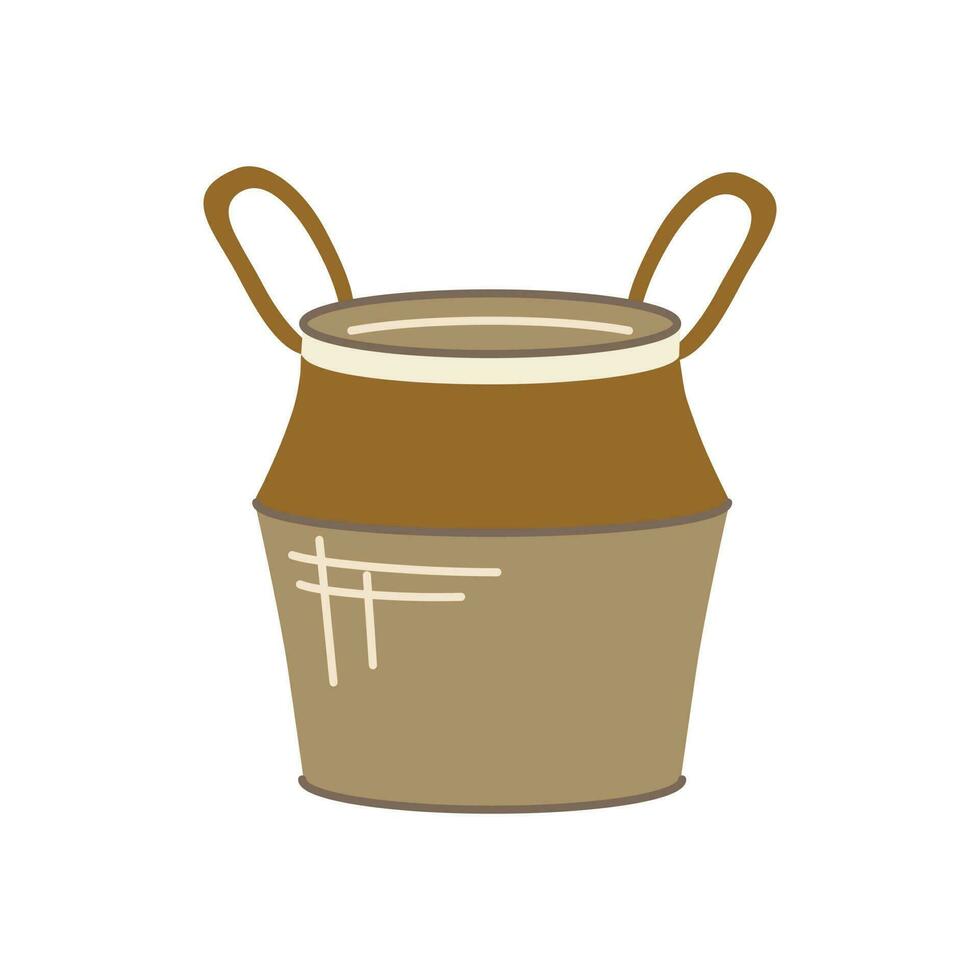Rattan or canvas planter with handles,  gardening. Vector illustration of garden element. Flat style.
