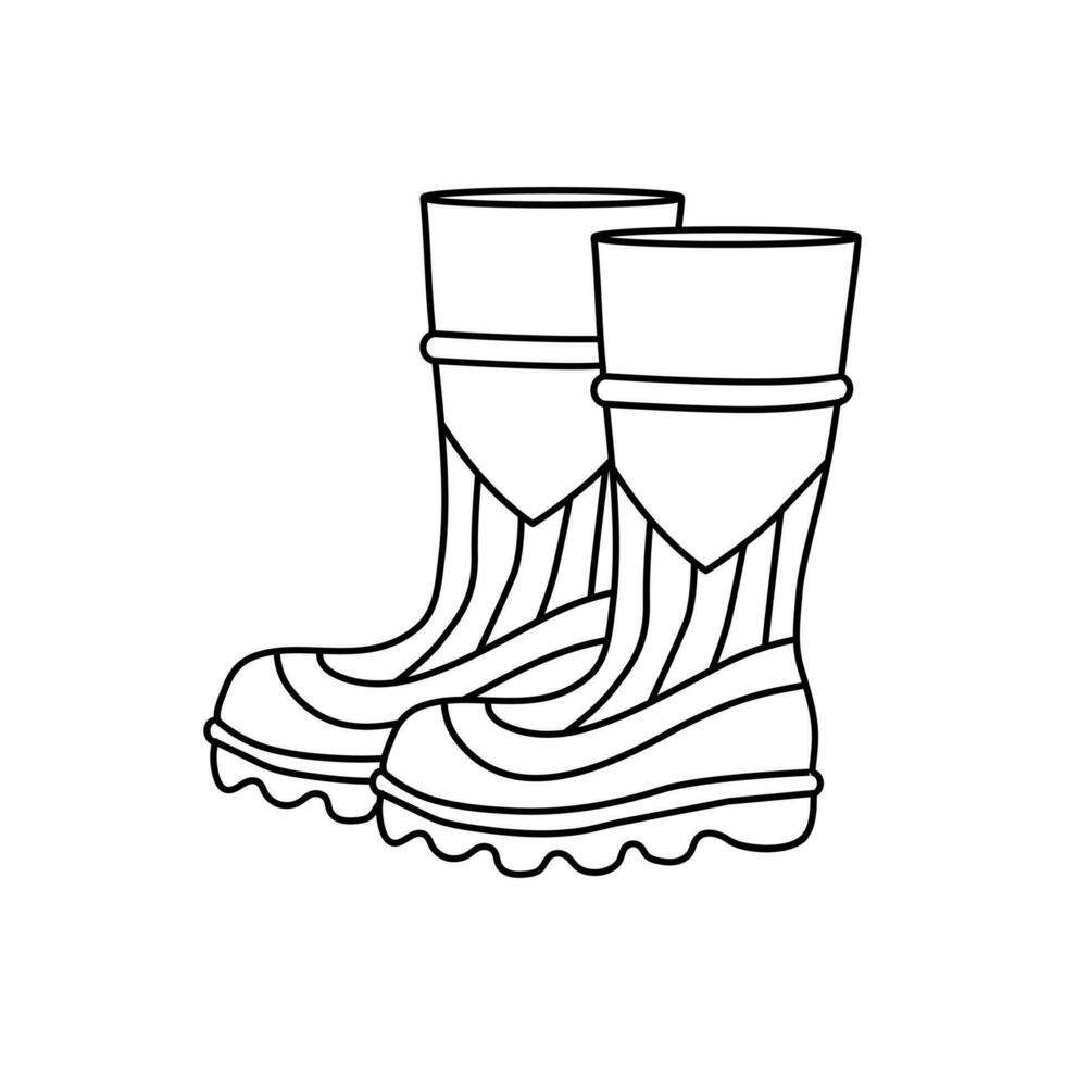 Pair of rubber boot - waterproof autumn footwear for seasonal design in flat style. Isolated vector outline  illustration of gumboots for protection against water.