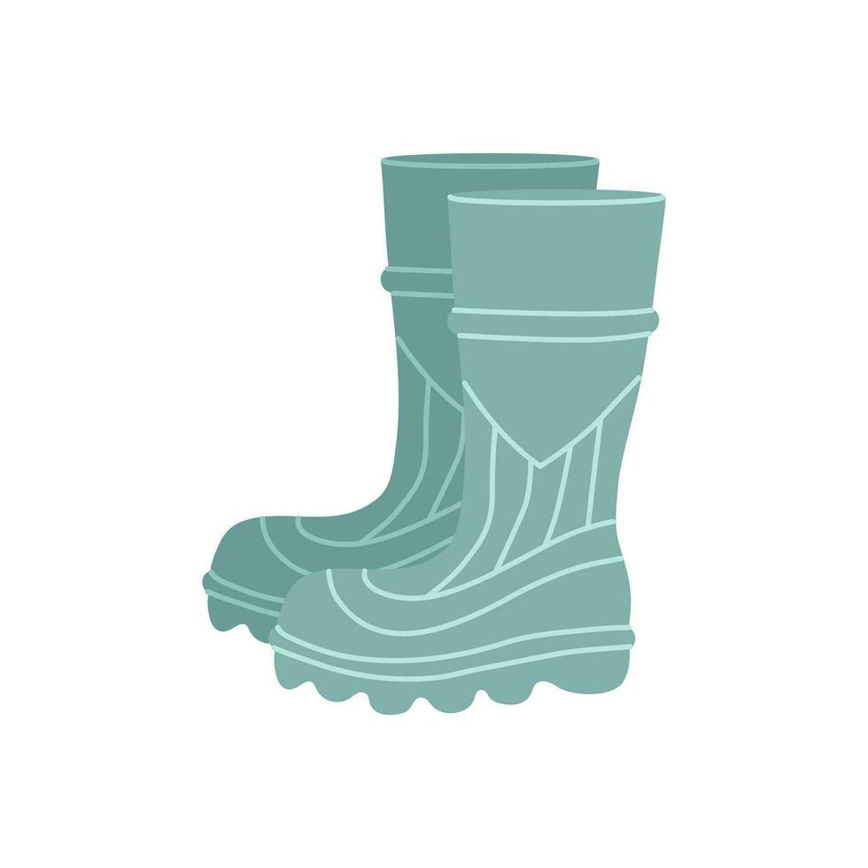 par de caucho bota en turquesa color - impermeable otoño calzado para estacional diseño en plano estilo. aislado vector ilustración de botas de agua para proteccion en contra agua.