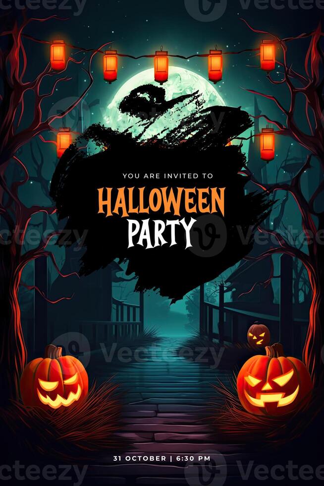 Halloween Party Invitation Illustration AI Generative photo