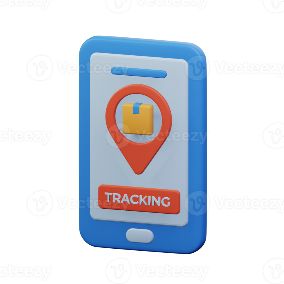 package cardboard box inside pin map location for online shipment tracking mobile app point 3d rendered icon illustration design png