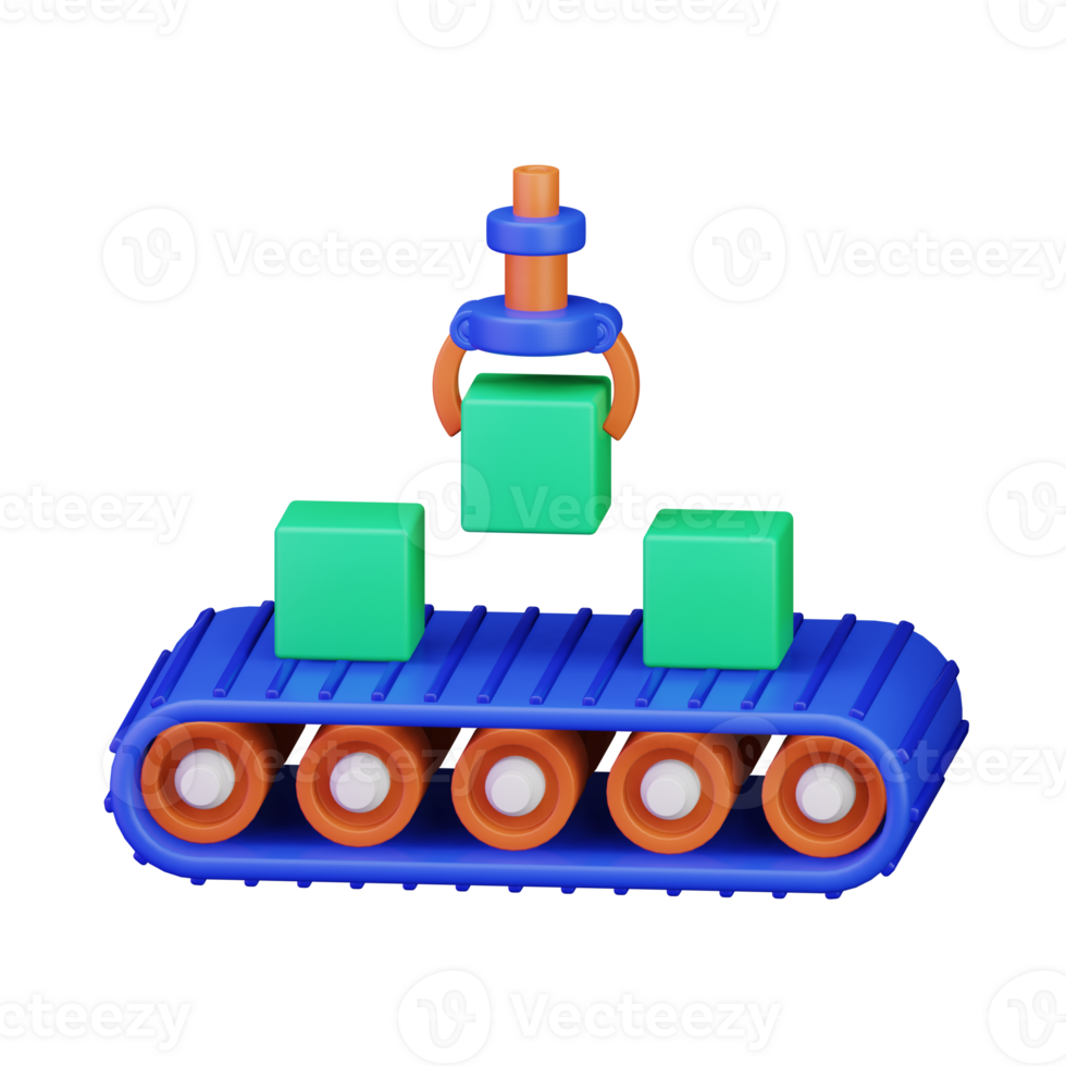 robotic arm picking cube form conveyor machine for employee replacement with ai computer concept 3d render icon illustration design png