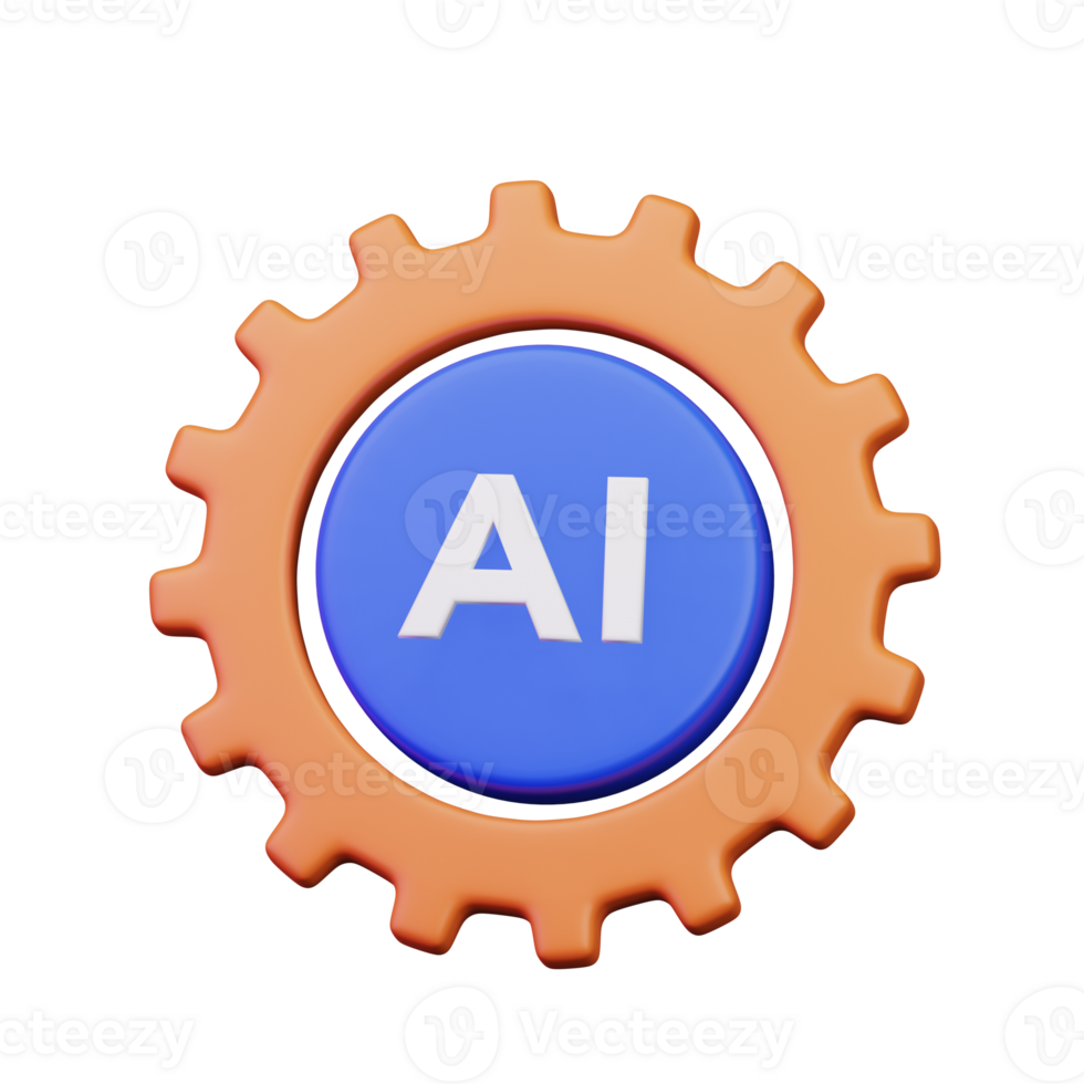 circle ai with gear symbol for artificial intelligence computer based processing concept 3d render icon illustration design png