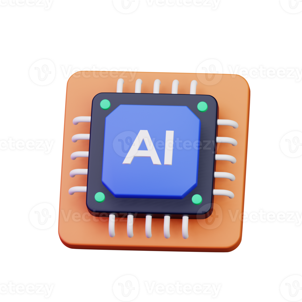 AI computer chip processor for artificial intelligence digital brain concept 3d icon illustration design png