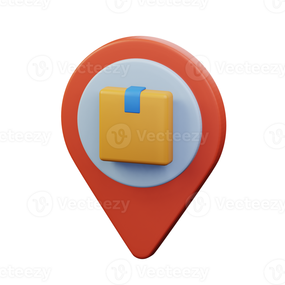 package cardboard box inside pin map location for shipment tracking point 3d rendered icon illustration design png