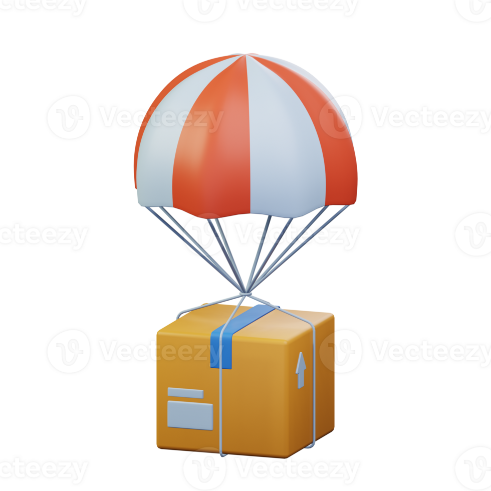 package box delivered by parachute for global shipment service 3d rendered icon illustration design png