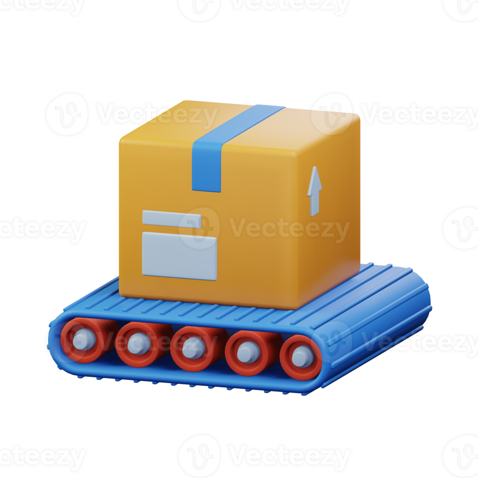 trasportatore cintura con pacchetto cartone scatola a spedizione magazzino 3d reso icona illustrazione design png