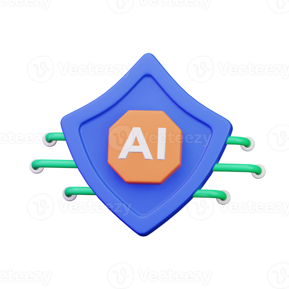 ai shield with circuit line tin for artificial intelligence protection 3d render icon illustration design png