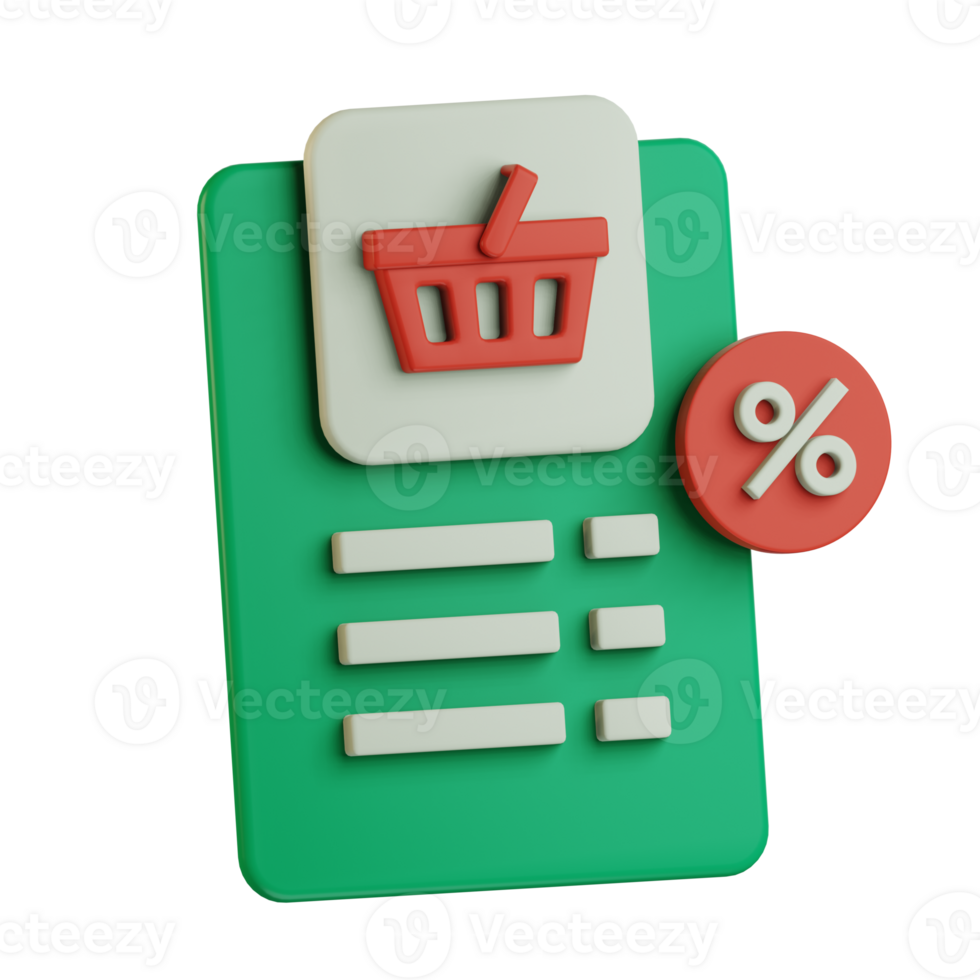 checkout shopping list with price discounted ecommerce 3d icon illustration design png