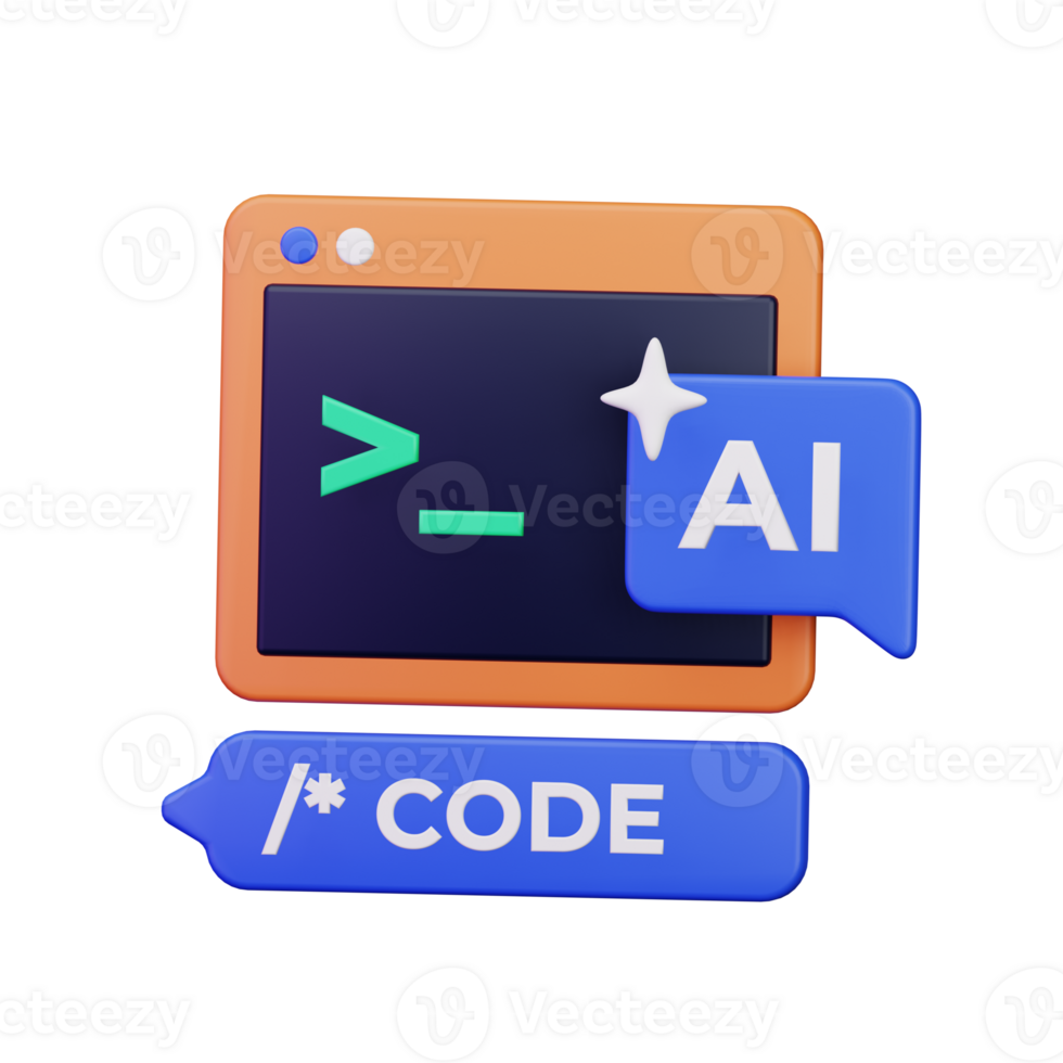 código editor pantalla ventana aplicación con ai chatbot copiloto codificación asistente 3d hacer icono ilustración diseño png