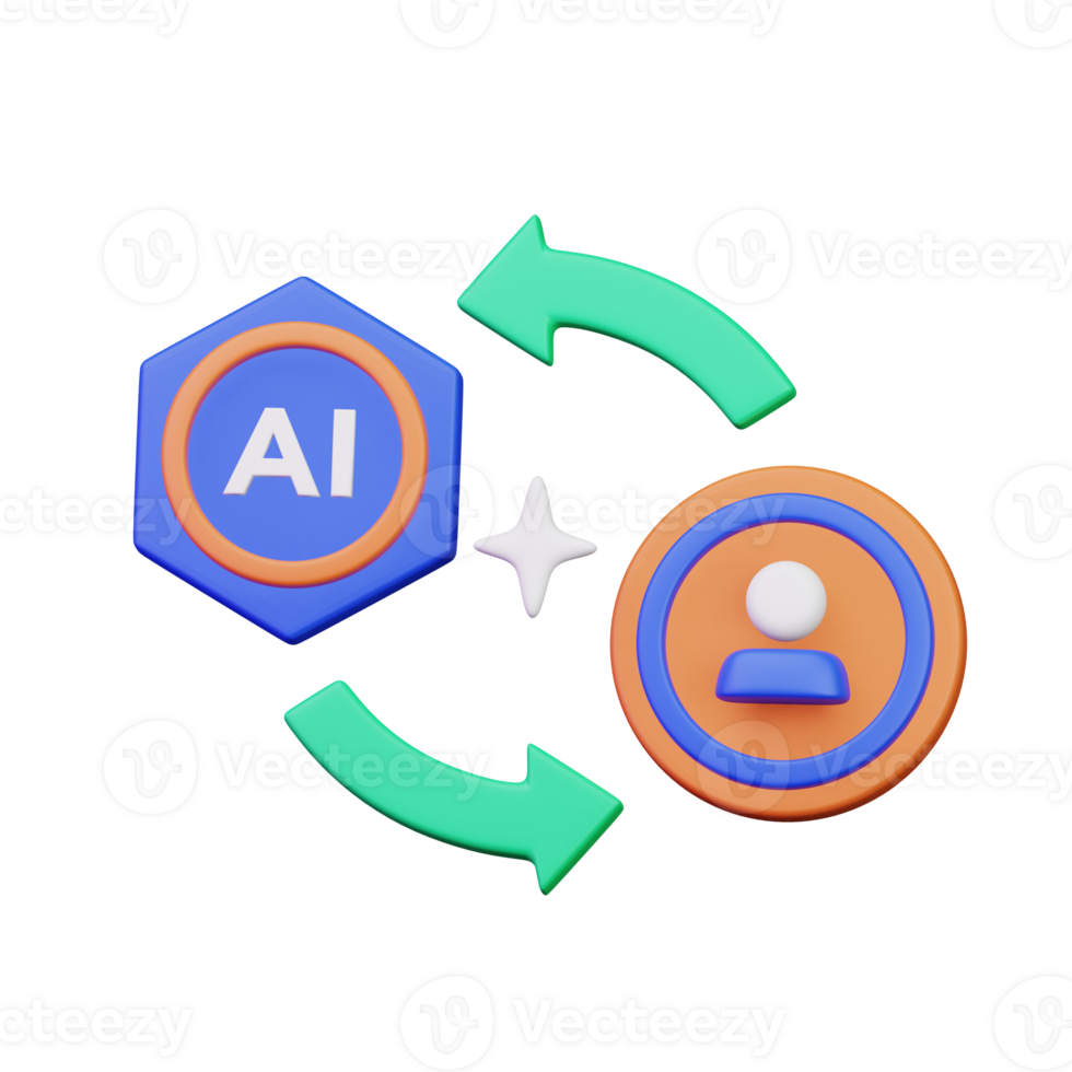 ai and human with turn over arrow symbol for artificial intelligence reciprocal relationship concept 3d render icon illustration design png