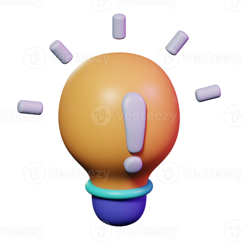 light bulb with exclamation mark inside 3d icon illustration for smart business idea strategy design png