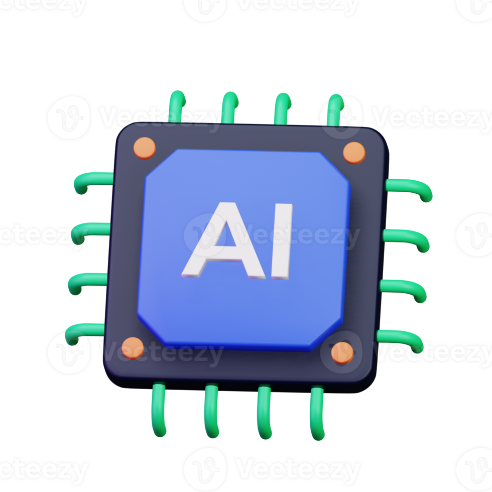 AI computer chip processor for artificial intelligence digital brain concept 3d icon illustration design png
