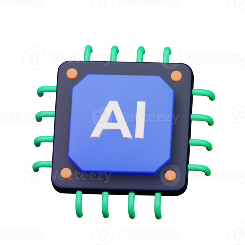 ai ordinateur puce processeur pour artificiel intelligence numérique cerveau concept 3d icône illustration conception png