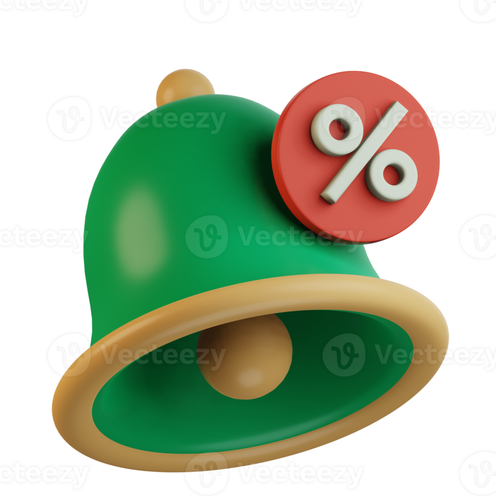 discount reminder online shop marketing poster with bell notification and percent badge symbol 3d icon illustration design png