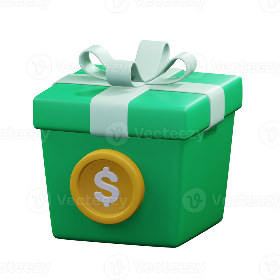 cadeau boîte présent avec or pièce de monnaie symbole pour profit l'intérêt financier récompense concept 3d icône illustration conception png