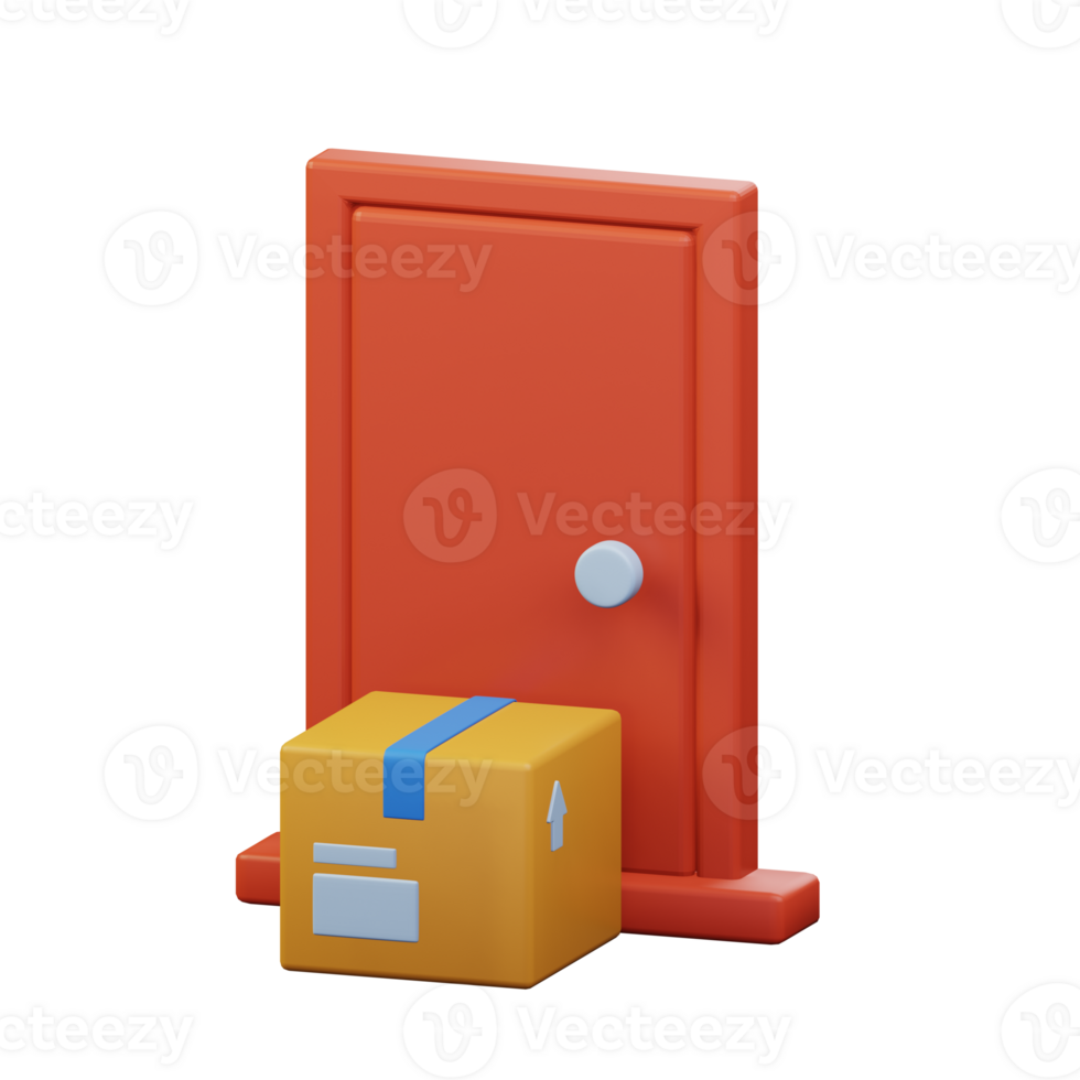 shipment package box order arrived and placed at front of door 3d rendered icon illustration design png