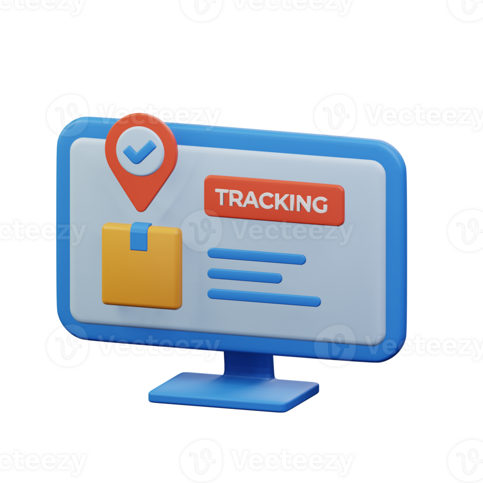 package cardboard box inside pin map location for online shipment tracking desktop web app point 3d rendered icon illustration design png