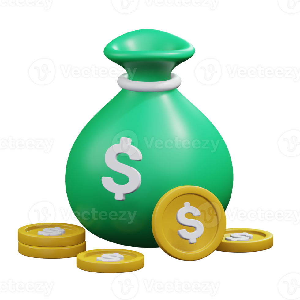 full money bag with gold coin around financial 3d icon illustration design png