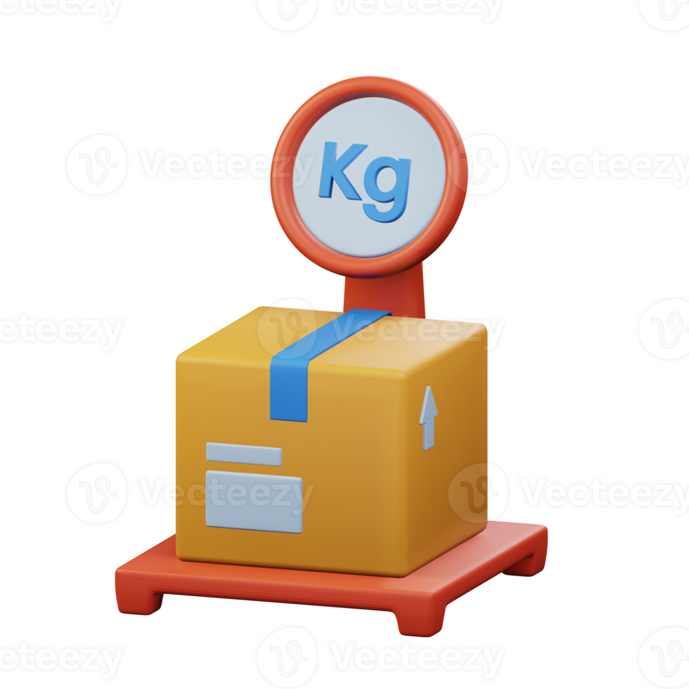 package box placed on weight measurement before delivery process 3d rendered icon illustration design png