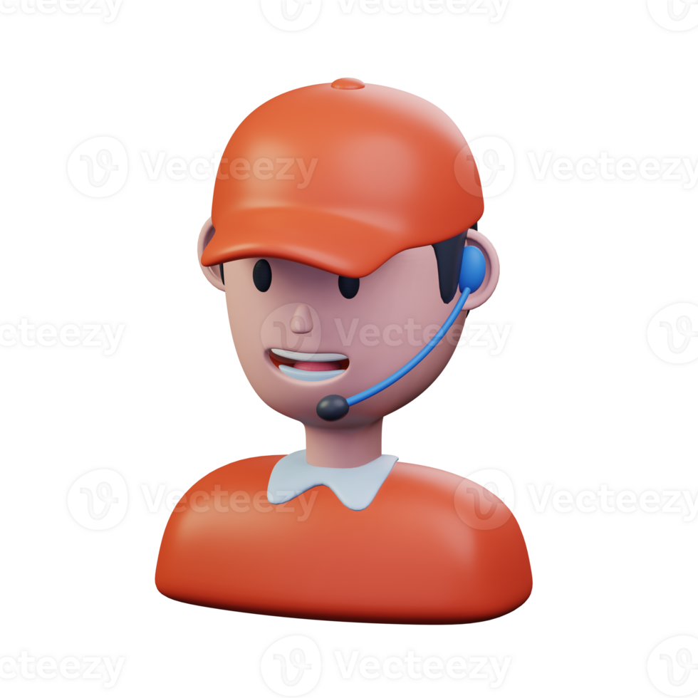 male person wearing hat using headphone work as costumer service smile talking with costumer 3d rendered icon illustration design png