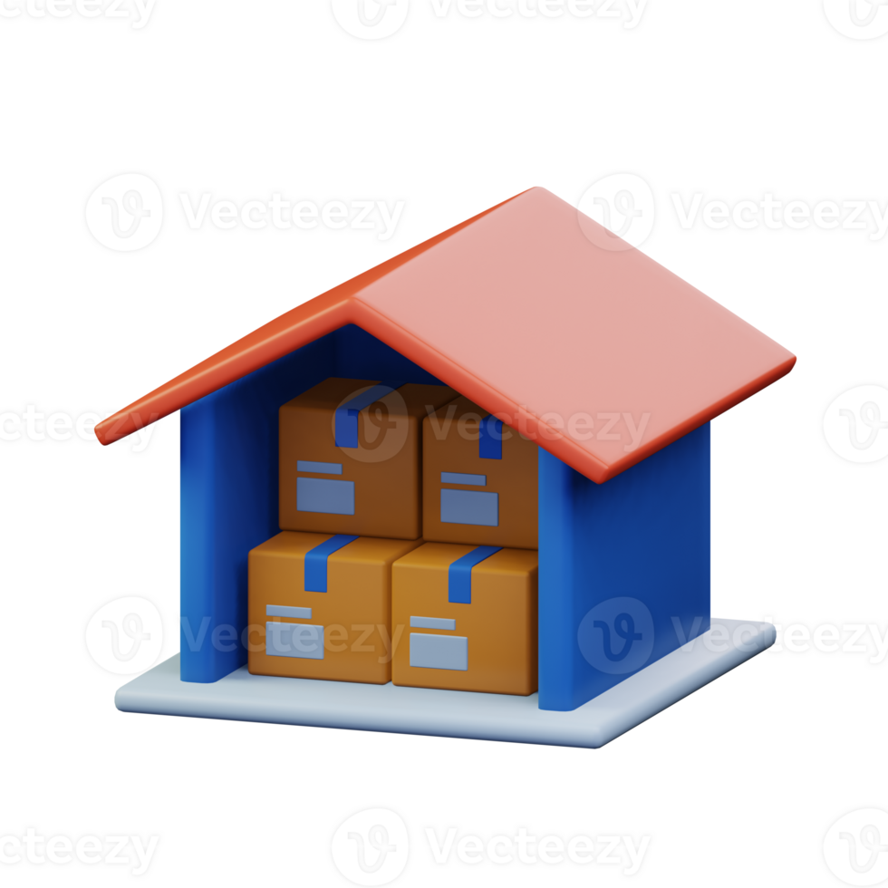 warehouse full of package box storage shipment sorting center 3d rendered icon illustration design png