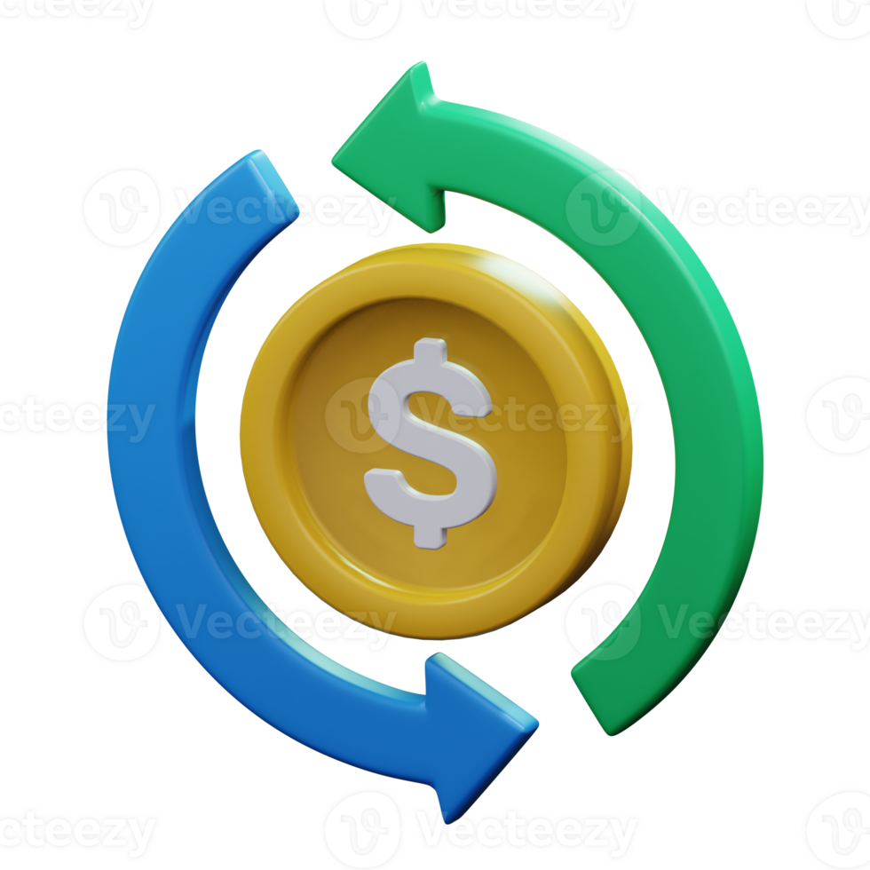 gold coin with flow turnover arrow around for automatic money revenue cycle 3d render icon illustration design png