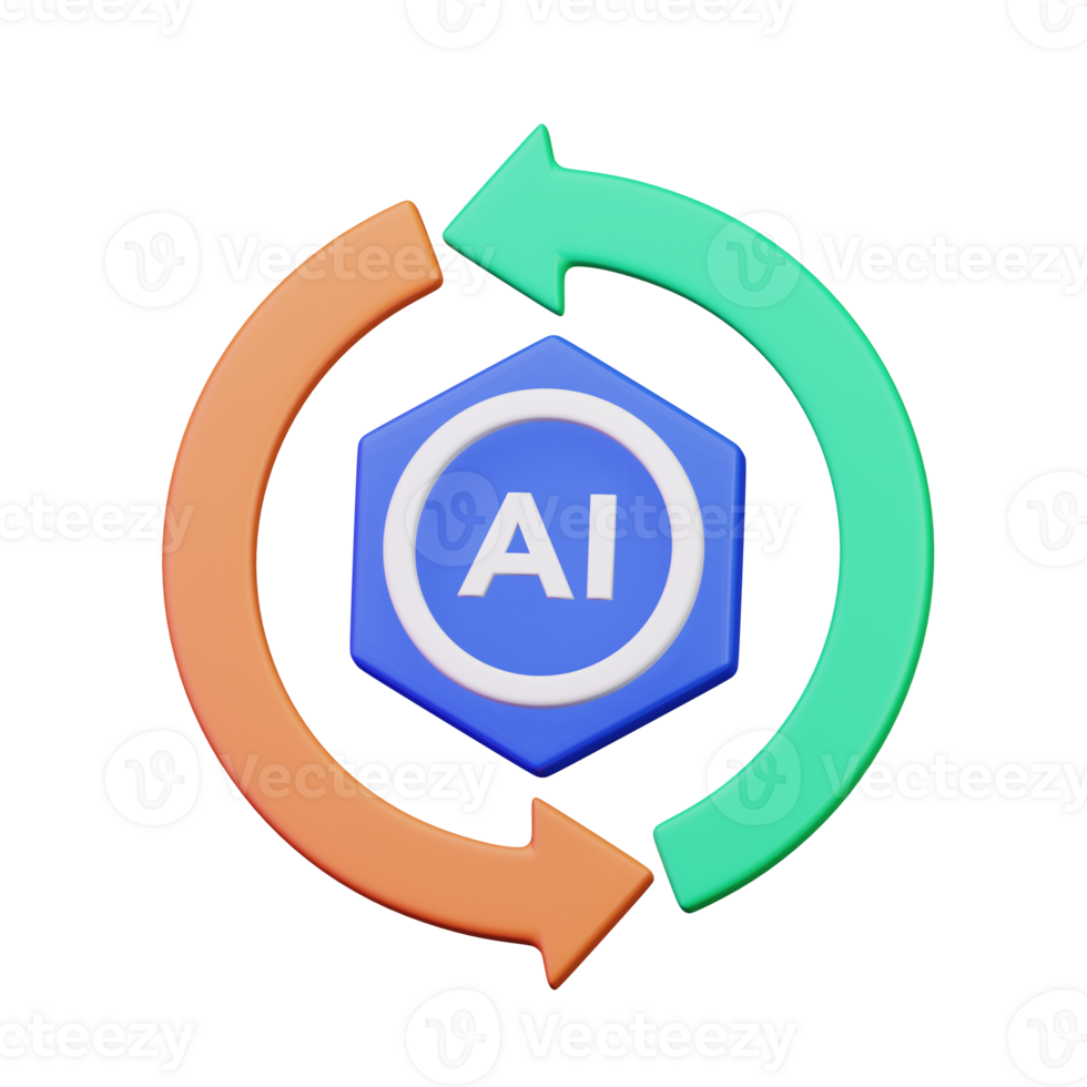 hexagonal ai symbol with turn over cycle arrow 3d render icon illustration design png