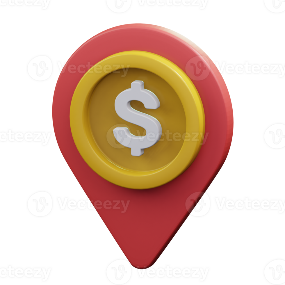 gold coin on pin map location for business opportunity revenue point financial startegy 3d render icon illustration design png