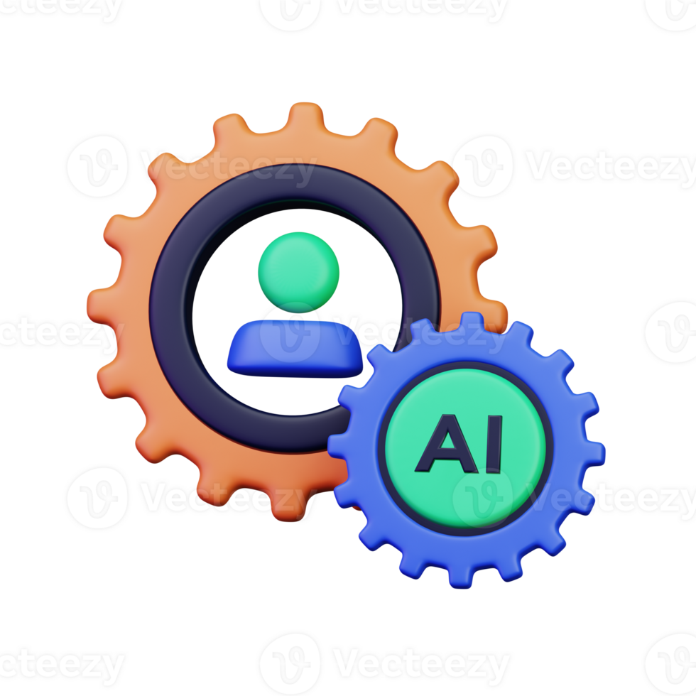 ai engranaje con hombre símbolo para artificial inteligencia colaboración con humano concepto 3d hacer icono ilustración diseño png